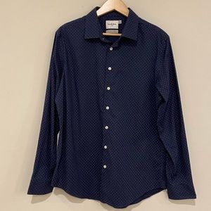 Goodfellow Men's Navy Polka Dot Long Sleeve Button Down Shirt Sz Large